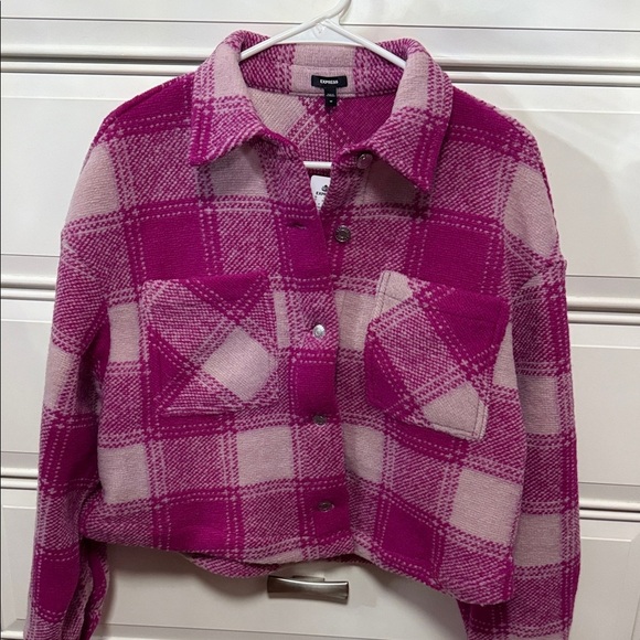 Express Plaid Cropped Shacket - Picture 5 of 5